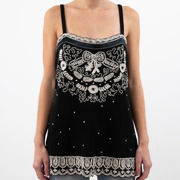 Anthropologie 4 Silk Mesh Embroidered Bow Tank Top - Picture 1 of 9